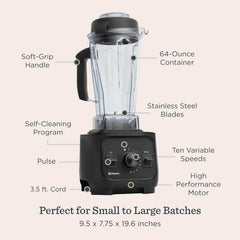 Vitamix VX1 Blender, Professional-Grade Kitchen Blender for Smoothies, Soups, Juices and More, 10-Speeds, Stainless Steel Blades, Self-Cleaning Kitchen Appliance, 64 Oz Classic Container, Black