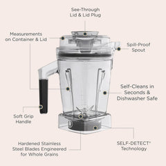 Vitamix 48-Ounce Dry Grains Blender Container with SELF-DETECT, Dishwasher-Safe, BPA-Free, Laser-Cut Stainless-Steel Blades, Tamper Included, Compatible with All Full-Size Vitamix Blenders