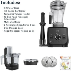 Vitamix Ascent X2 SmartPrep Kitchen System, Professional-Grade Blender, Stainless-Steel Blades, 12-Cup Food Processor Attachment, 48 Oz Blender Container, Black