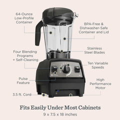 Vitamix Propel Series 750 Blender with Four Blending Programs, Self-Cleaning Program, Professional-Grade Blender for Smoothies, Soups and More, Stainless-Steel Blades, 64 Oz Container, Slate