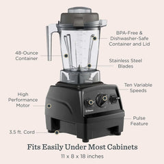 Vitamix Explorian E310 Blender, Professional-Grade Kitchen Blender for Smoothies, Soups, Juices and More, 10-Speed, Stainless Steel Blades, Self-Cleaning Kitchen Appliance, 48 Oz Container, Black