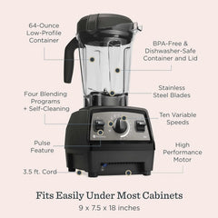 Vitamix Propel Series 750 Blender + Stainless Steel Container, Four Blending Programs, Self-Cleaning Program, Professional-Grade Blender for Smoothies, Soups and More, Stainless-Steel Blades, Black