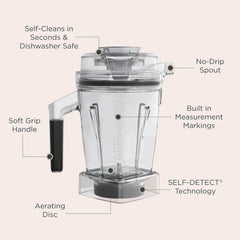 Vitamix 48-Ounce Aer Disc Blender Container with SELF-DETECT, BPA-Free, Dishwasher-Safe Container, and Tamper, Compatible with All Full-Size Vitamix Blenders