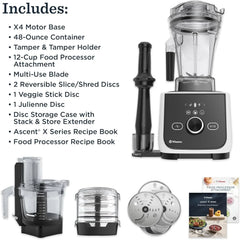 Vitamix Ascent X4 Gourmet SmartPrep Kitchen System, Professional-Grade Blender, Stainless-Steel Blades, 12-Cup Food Processor Attachment with 4 Discs, 48 Oz Blender Container, White